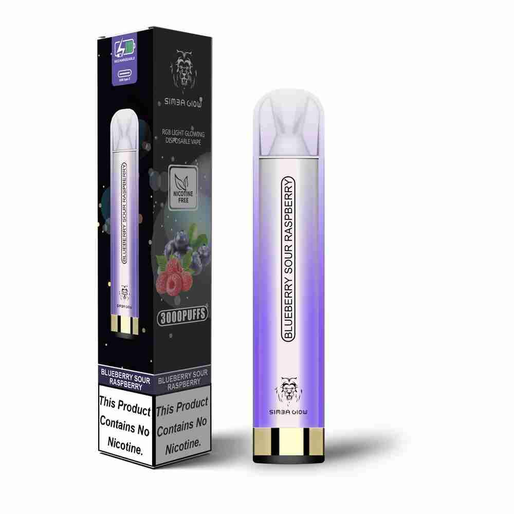 Simba Glow Bar 3000 Puffs Disposable Vape Pen E Cigarette, Rechargeable - Nicotine Free